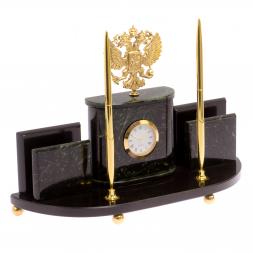 Настольный прибор "Герб России" камень нефрит