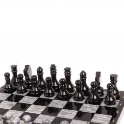 Шахматный набор 3 в 1 "Ящерица" мрамор, гранит с гравировкой