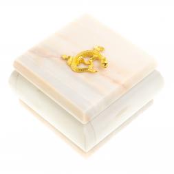 Шкатулка из мрамора газган с ящерицей 8,5х8,5х6 см